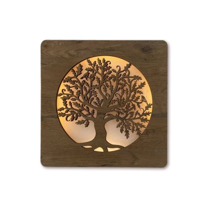 Li-Go 5275/DUB2 - LED ura z nastavljivo svetlostjo LED/10W/5V 20000 mAh 42x42 cm hrast/Hrast v krogu + daljinski upravljalnik