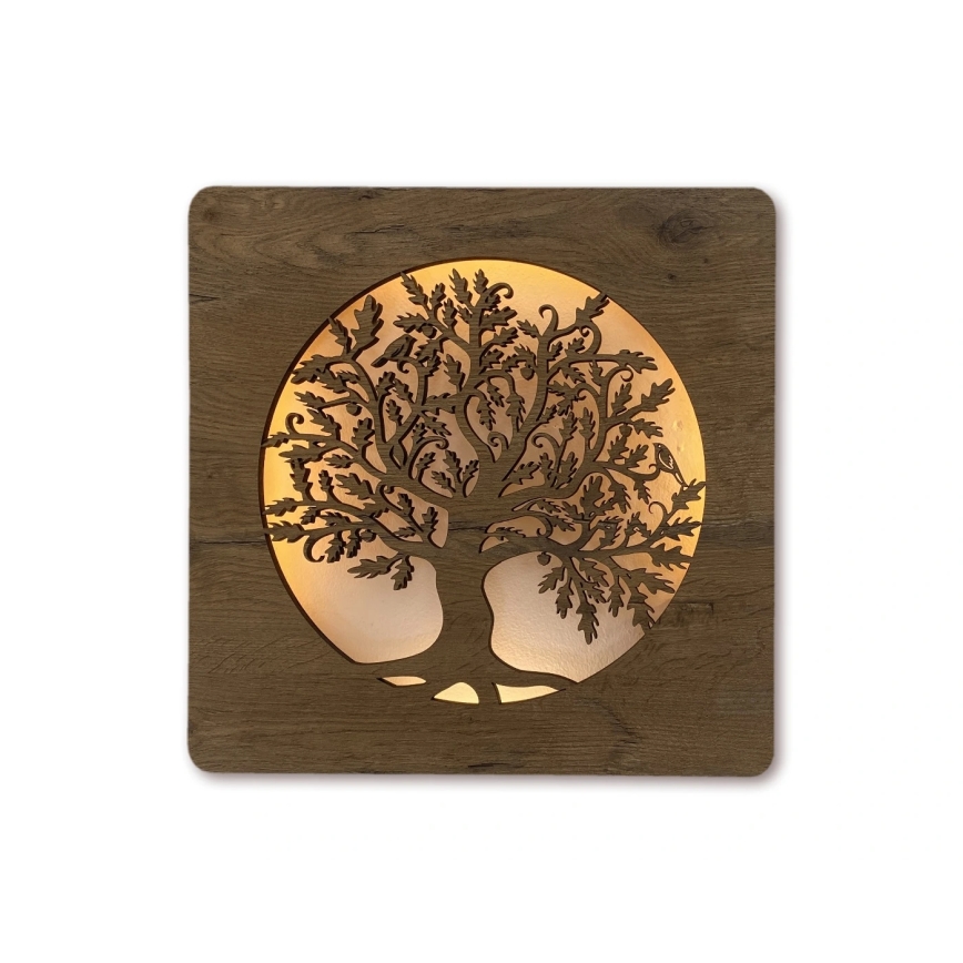 Li-Go 5275/DUB2 - LED ura z nastavljivo svetlostjo LED/10W/5V 20000 mAh 42x42 cm hrast/Hrast v krogu + daljinski upravljalnik