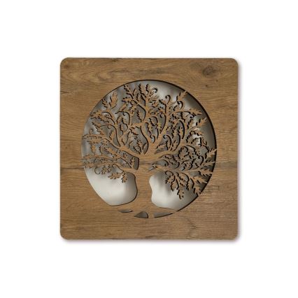 Li-Go 5275/DUB2 - LED ura z nastavljivo svetlostjo LED/10W/5V 20000 mAh 42x42 cm hrast/Hrast v krogu + daljinski upravljalnik