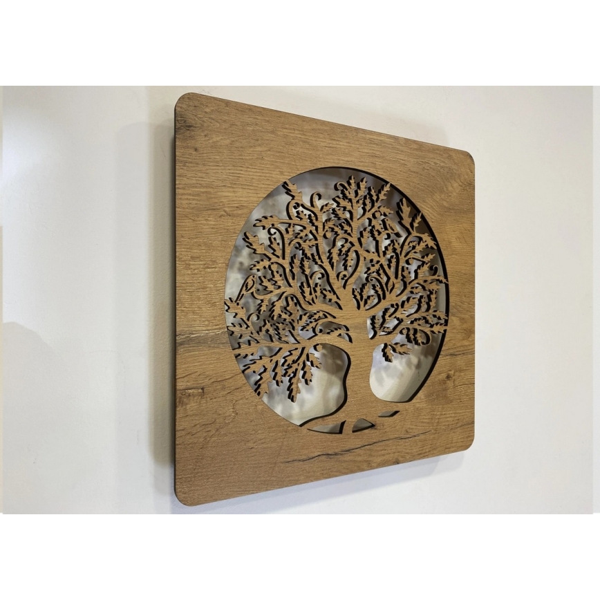 Li-Go 5275/DUB2 - LED zatemnjevalna stenska dekoracija LED/10W/5V 20000 mAh 42x42 cm hrast/Hrast v krogu + daljinski upravljalnik