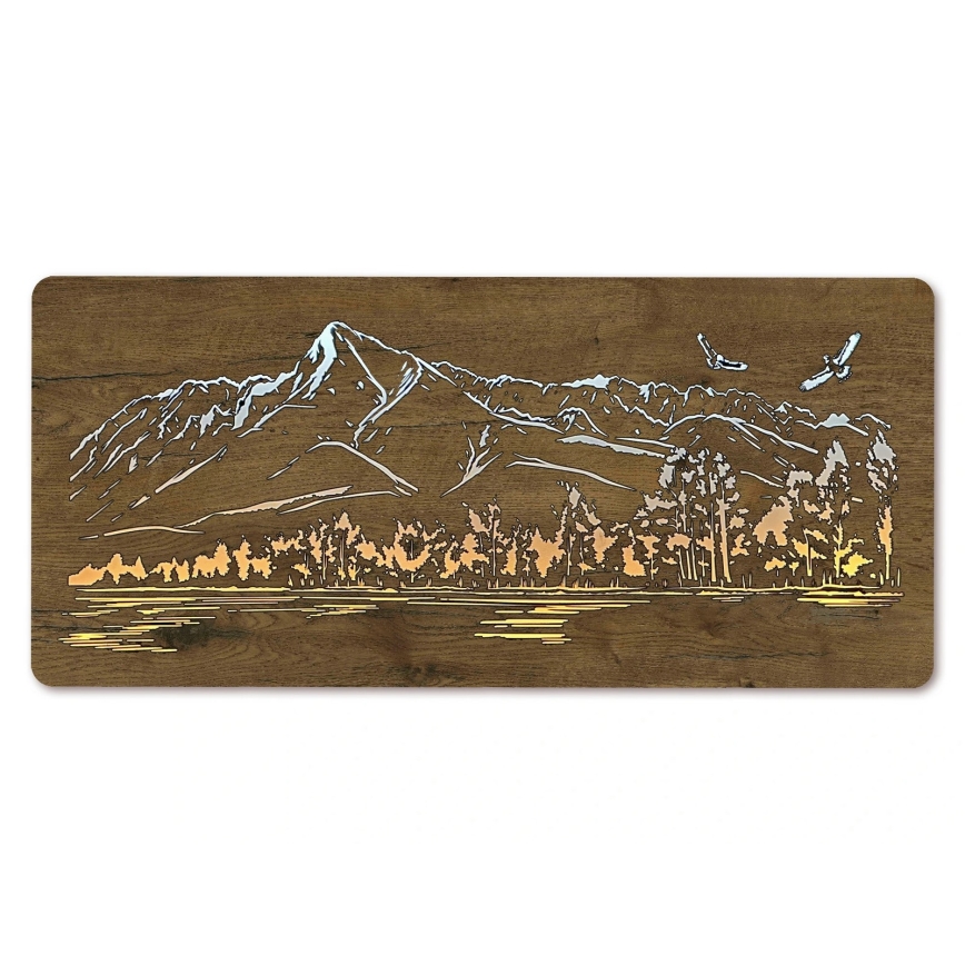 Li-Go 5589/A/DUB2 - LED zatemnjiva stenska dekoracija LED/10W/5V 30000 mAh 110x50 cm hrast/Gore s pticami