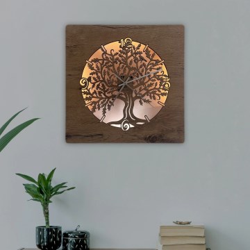 Li-Go 5652/DUB2 - Zatemnjevalna LED stenska ura LED/10W/5V 20000 mAh 42x42 cm hrast/Hrast v krogu + daljinski upravljalnik