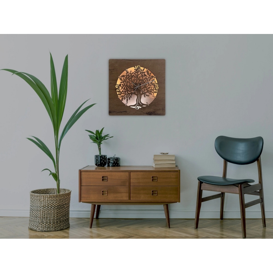 Li-Go 5652/DUB2 - Zatemnjevalna LED stenska ura LED/10W/5V 20000 mAh 42x42 cm hrast/Hrast v krogu + daljinski upravljalnik