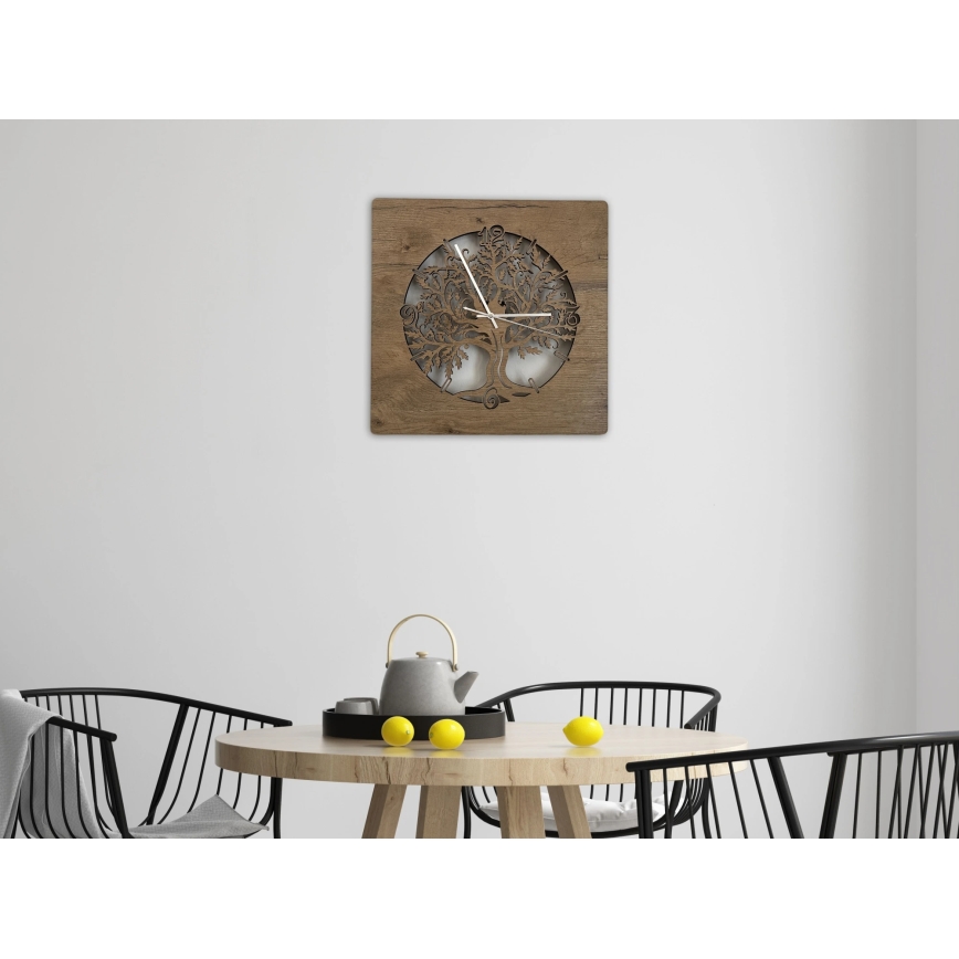 Li-Go 5652/DUB2 - Zatemnjevalna LED stenska ura LED/10W/5V 20000 mAh 42x42 cm hrast/Hrast v krogu + daljinski upravljalnik