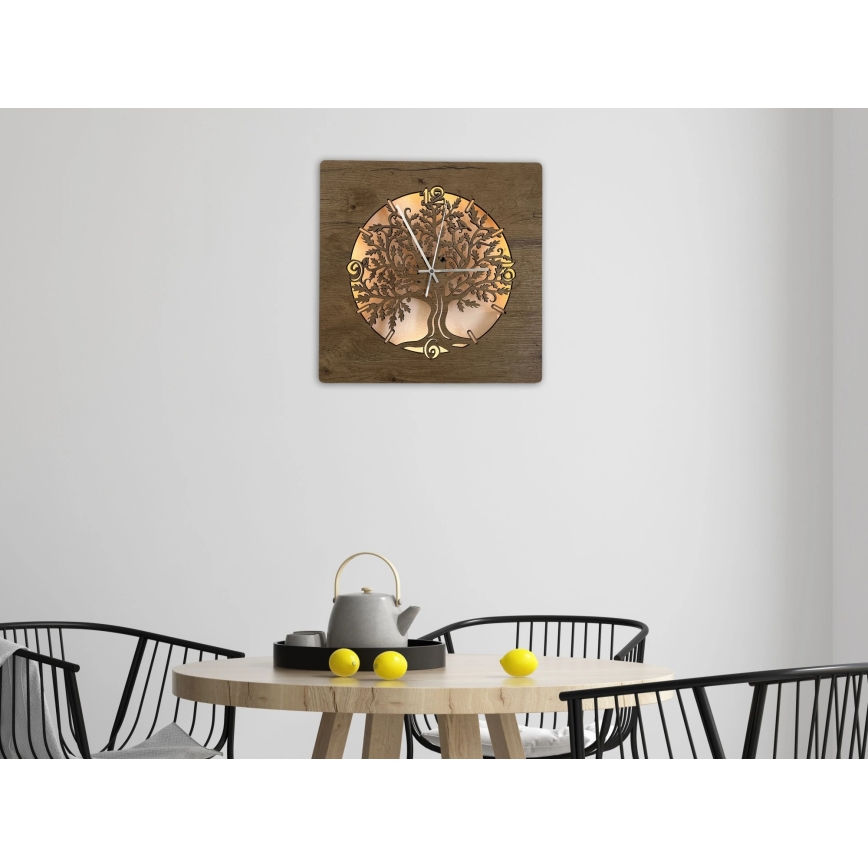 Li-Go 5652/DUB2 - Zatemnjevalna LED stenska ura LED/10W/5V 20000 mAh 42x42 cm hrast/Hrast v krogu + daljinski upravljalnik