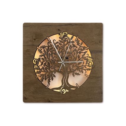 Li-Go 5652/DUB2 - Zatemnjevalna LED stenska ura LED/10W/5V 20000 mAh 42x42 cm hrast/Hrast v krogu + daljinski upravljalnik