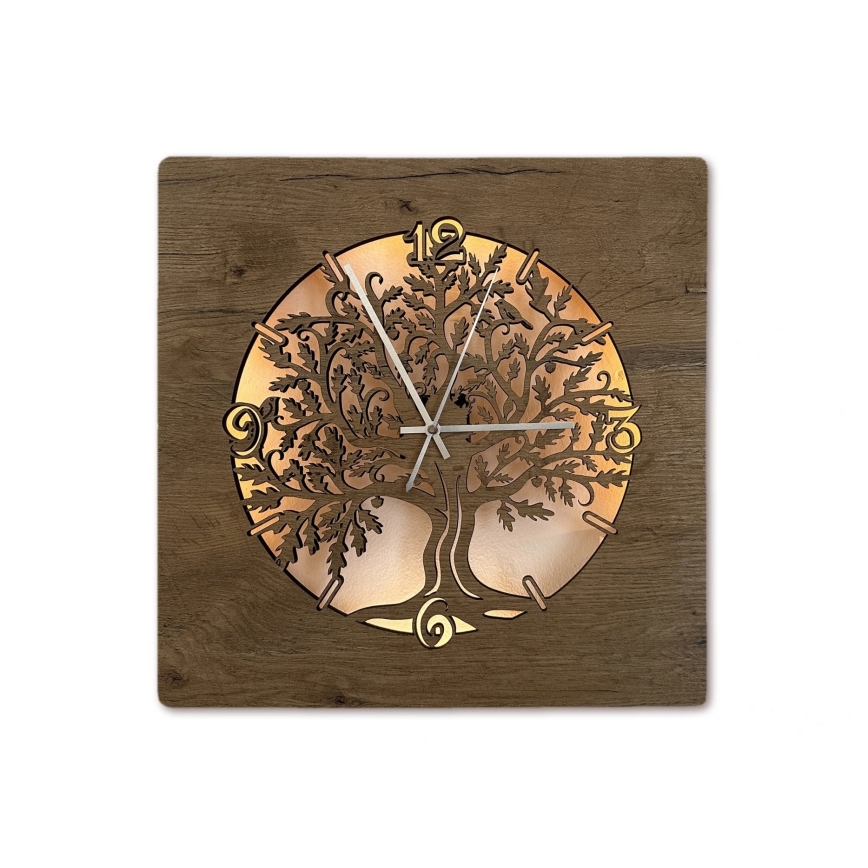 Li-Go 5652/DUB2 - Zatemnjevalna LED stenska ura LED/10W/5V 20000 mAh 42x42 cm hrast/Hrast v krogu + daljinski upravljalnik