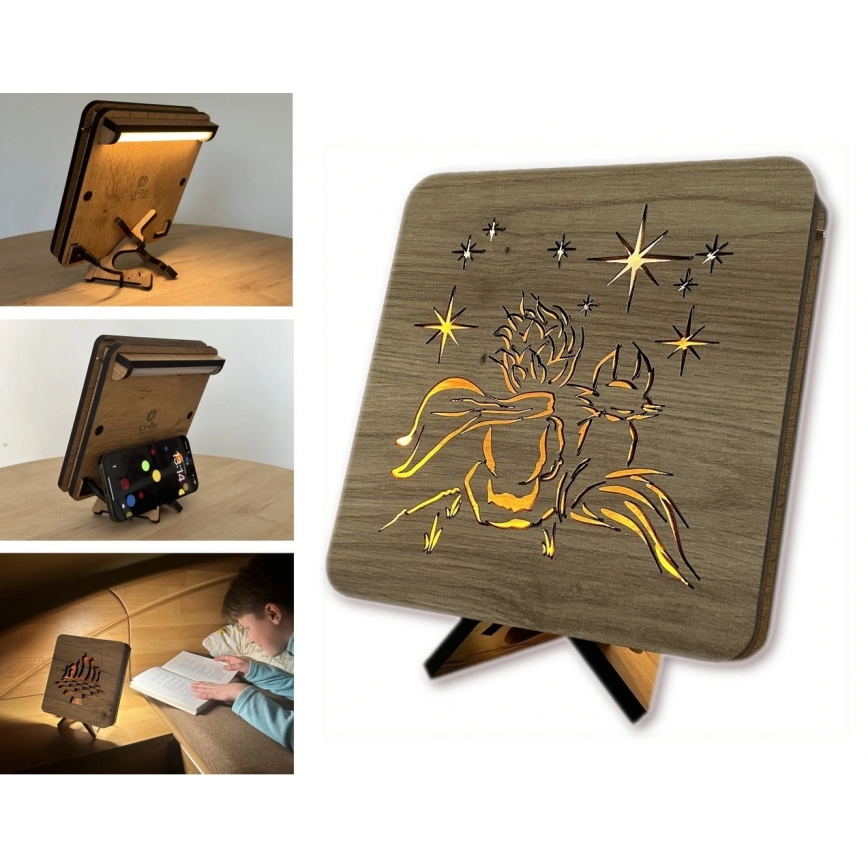 Li-Go 5788/DUB2 - LED Namizna dekoracija LED/12W/230V 19x19 cm hrast/Mali princ