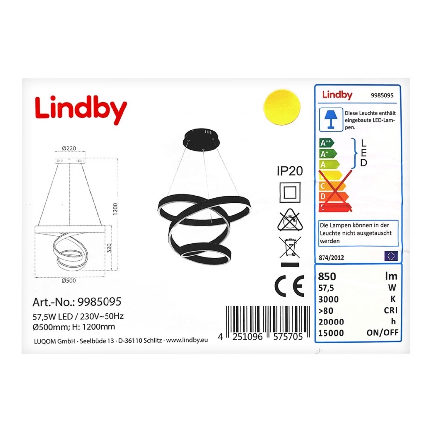 Lindby - LED Lestenec na vrvici OLADA LED/57,5W/230V