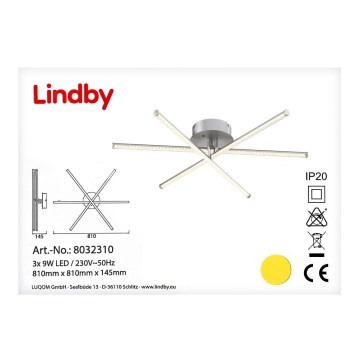 Lindby - LED RGB Zatemnitvena stropna svetilka LANSSON 3xLED/9W/230V + Daljinski upravljalnik