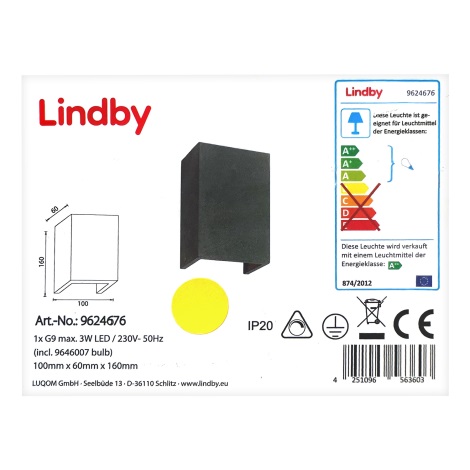 Lindby - LED Stenska svetilka ALBIN 1xG9/3W/230V