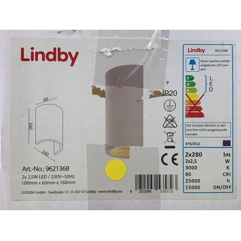 Lindby - LED Stenska svetilka JENKE 2xLED/2,5W/230V mavec