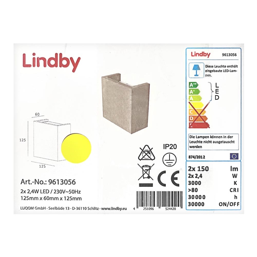 Lindby - LED Stenska svetilka YVA 2xLED/2,4W/230V