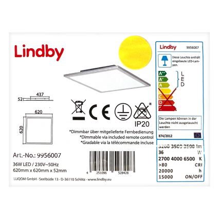 Lindby - LED Zatemnitvena stropna svetilka LIVEL LED/36W/230V + Daljinski upravljalnik