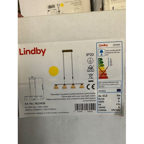 Lindby - LED Zatemnitveni lestenec na vrvici CERSEI 4xLED/4,8W/230V