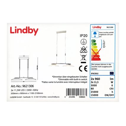 Lindby - LED Zatemnitveni lestenec na vrvici JUDIE 2xLED/11,5W/230V