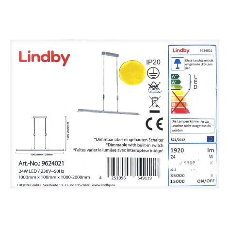Lindby - LED Zatemnitveni lestenec na vrvici SLADJA LED/24W/230V