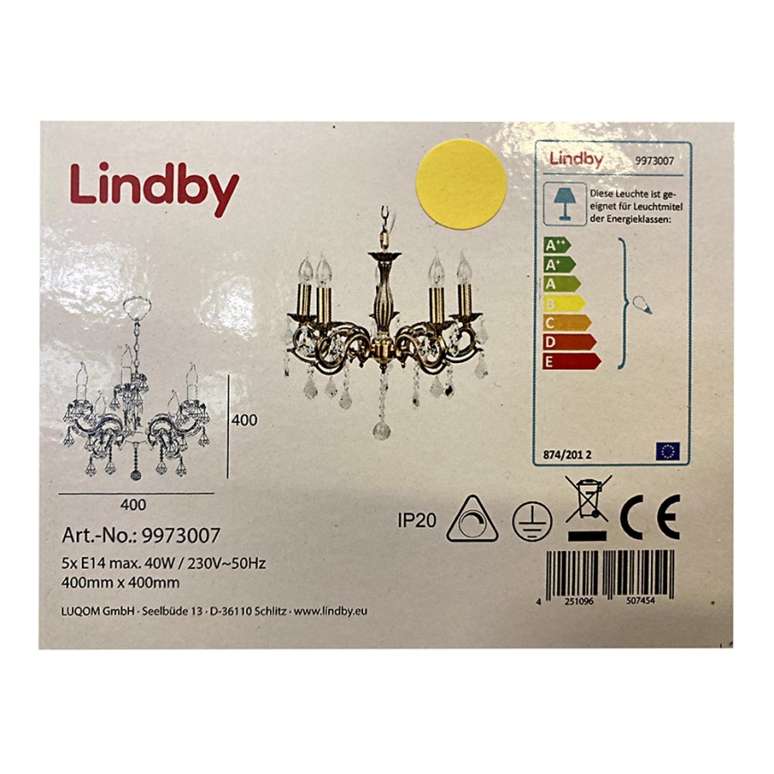 Lindby - Lestenec na verigi KORA 5xE14/40W/230V