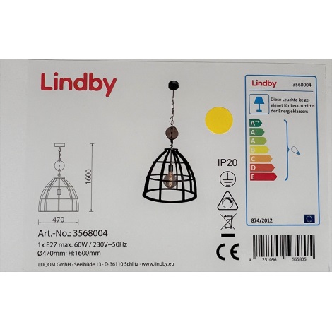 Lindby - Lestenec na verigi MAXIMILIA 1xE27/60W/230V