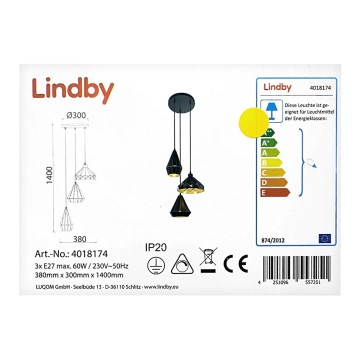 Lindby - Lestenec na vrvici 3xE27/60W/230V