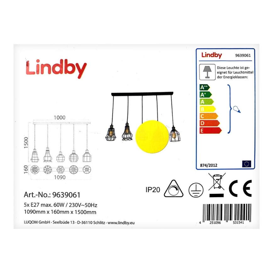 Lindby - Lestenec na vrvici ALBERTA 5xE27/60W/230V