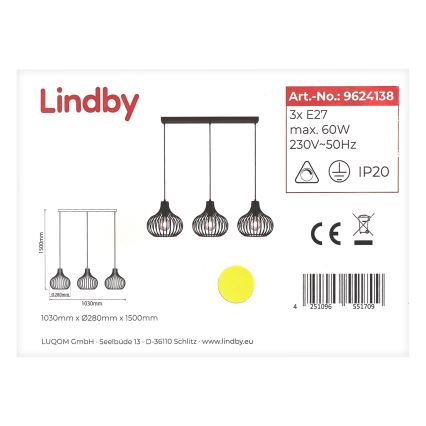 Lindby - Lestenec na vrvici FRANCES 3xE27/60W/230V