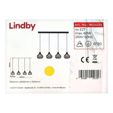 Lindby - Lestenec na vrvici FRANCES 4xE27/60W/230V