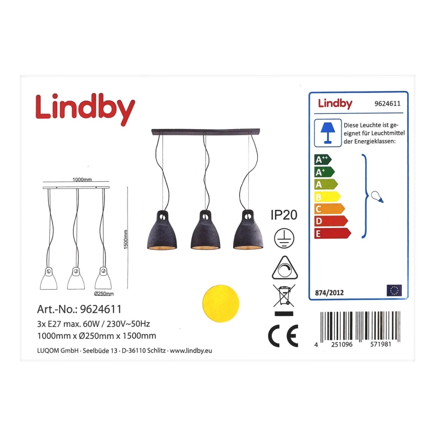 Lindby - Lestenec na vrvici IBU 3xE27/60W/230V