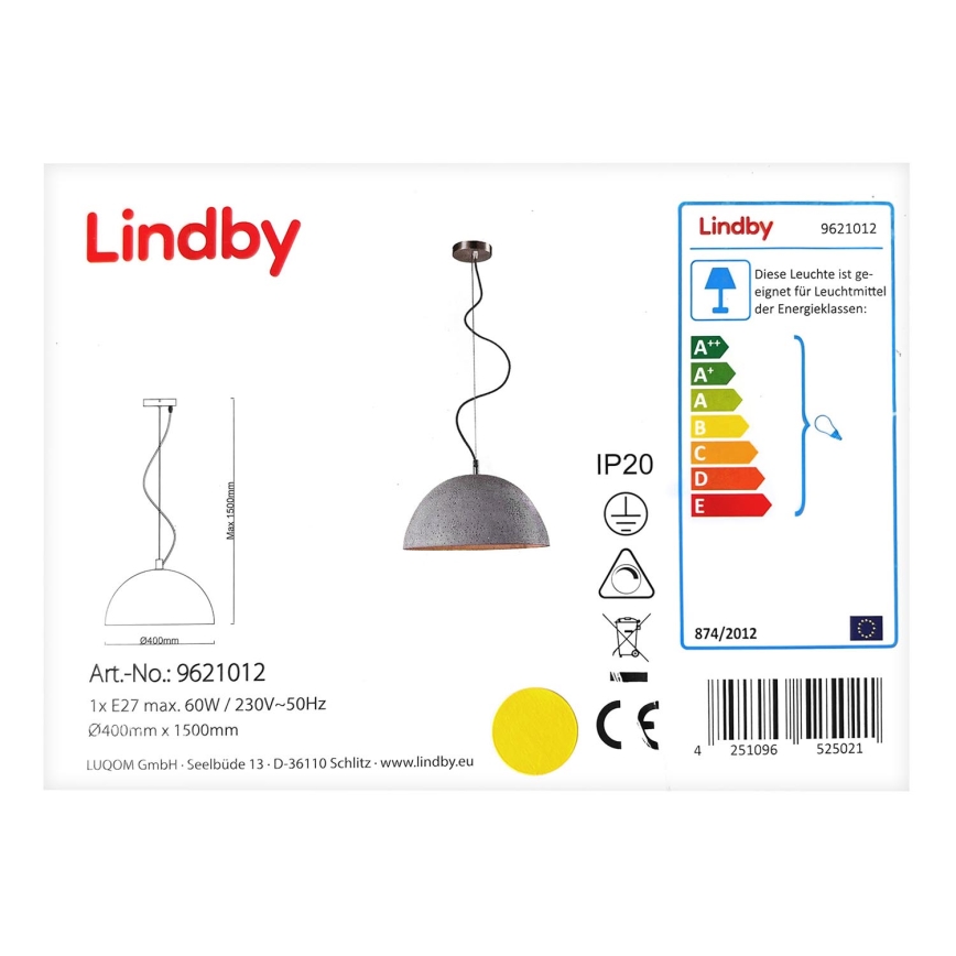 Lindby - Lestenec na vrvici JELIN 1xE27/60W/230V