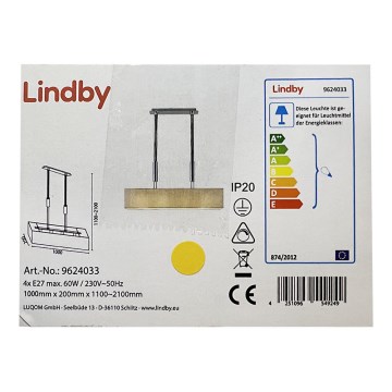 Lindby - Lestenec na vrvici MARIAT 4xE27/60W/230V