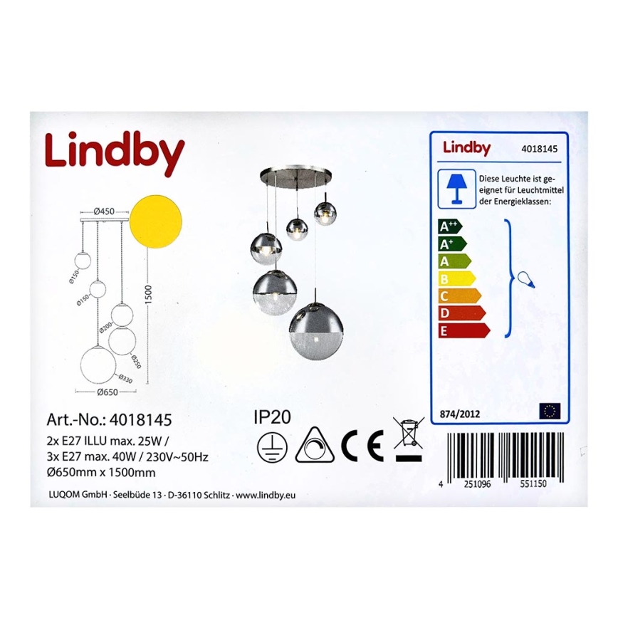 Lindby - Lestenec na vrvici RAVENA 3xE27/40W/230V + 2xE27/25W/230V