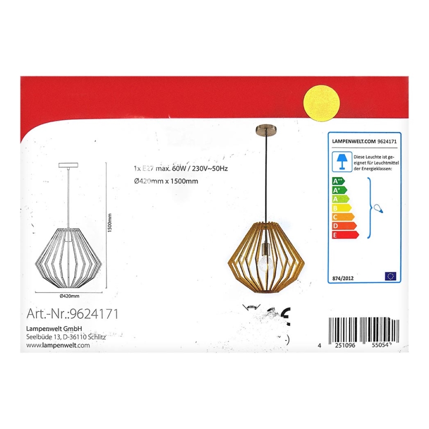 Lindby - Lestenec na vrvici SIGGIE 1xE27/60W/230V