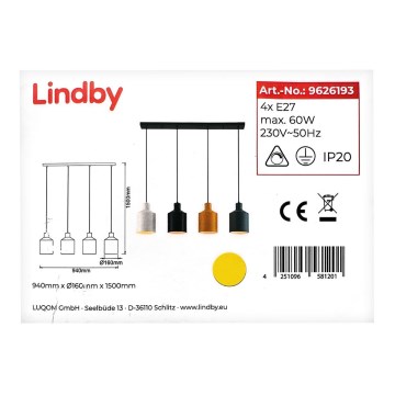 Lindby - Lestenec na vrvici TIRANE 4xE27/60W/230V