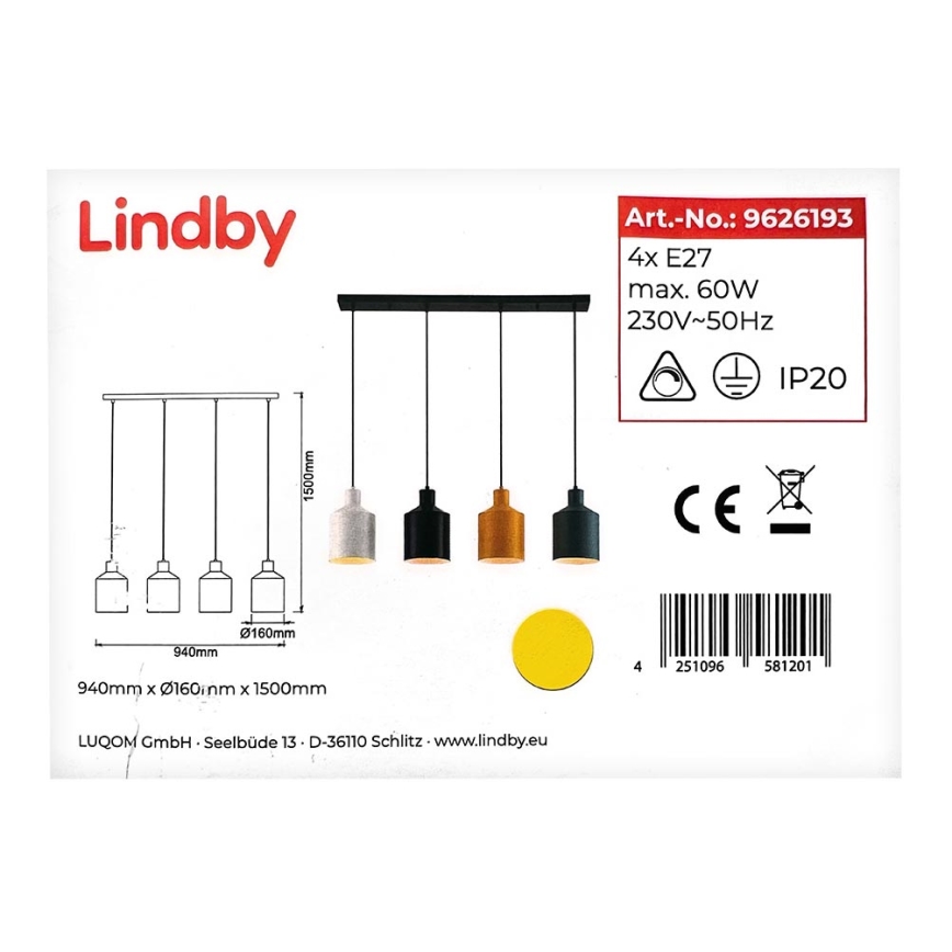 Lindby - Lestenec na vrvici TIRANE 4xE27/60W/230V