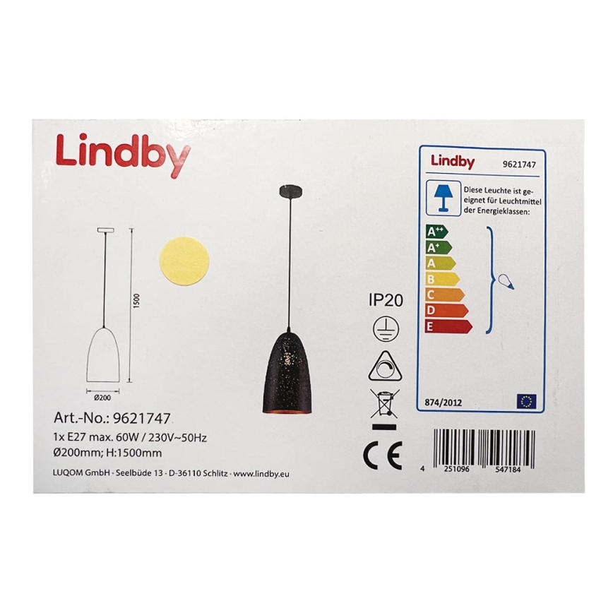 Lindby - Lestenec na vrvici TOLA 1xE27/60W/230V