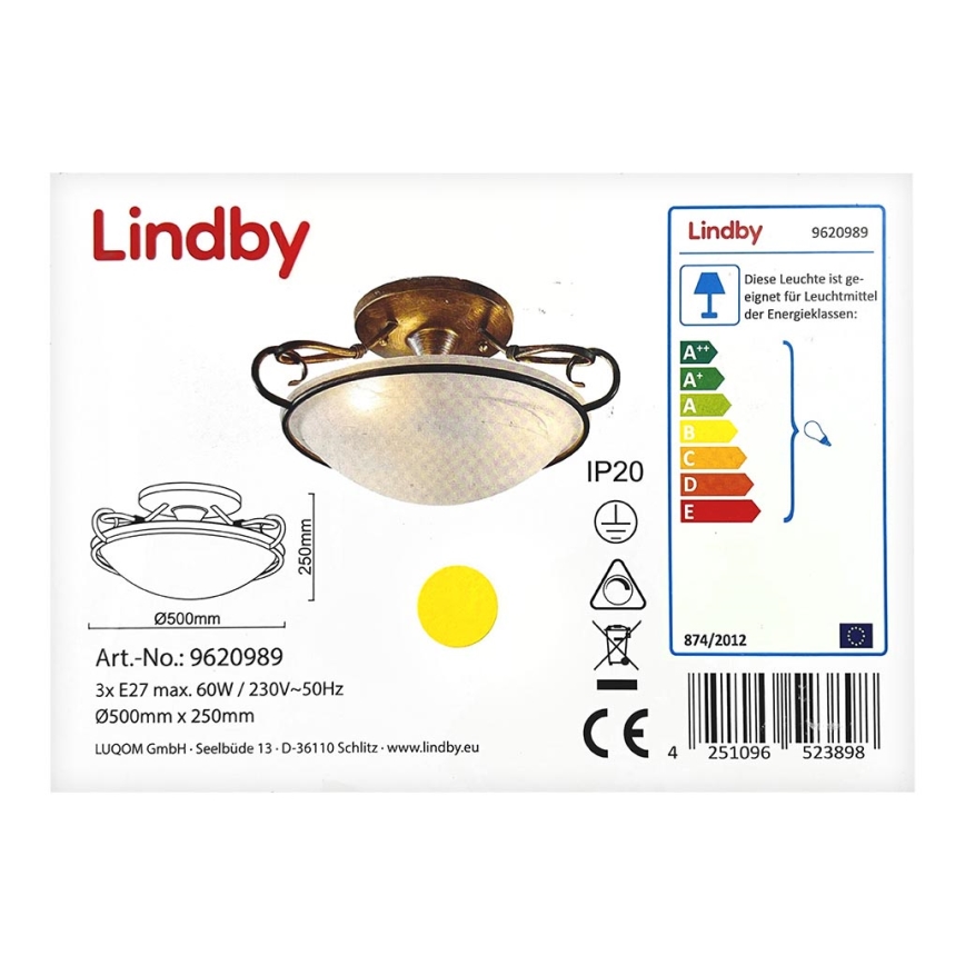 Lindby - Stropna svetilka RANDO 3xE27/60W/230V