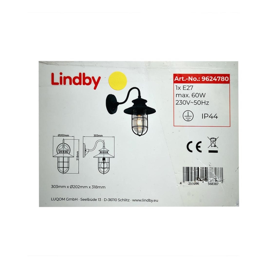 Lindby - Zunanja stenska svetilka KYAN 1xE27/60W/230V IP44