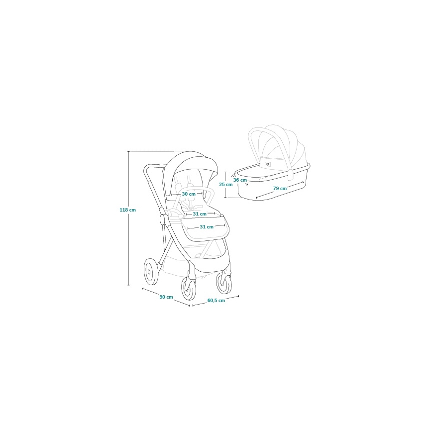 Lionelo - Kombiniran otroški voziček 2v1 AMBER PLUS Green Forest