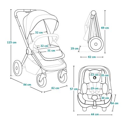 Lionelo - Kombiniran otroški voziček 3 v 1 LAYLA Black Onyx