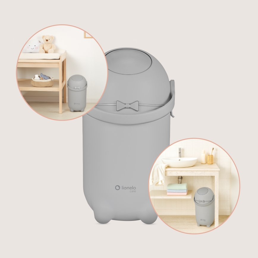 Lionelo - Koš za plenice PUREBIN, 10 l, siv