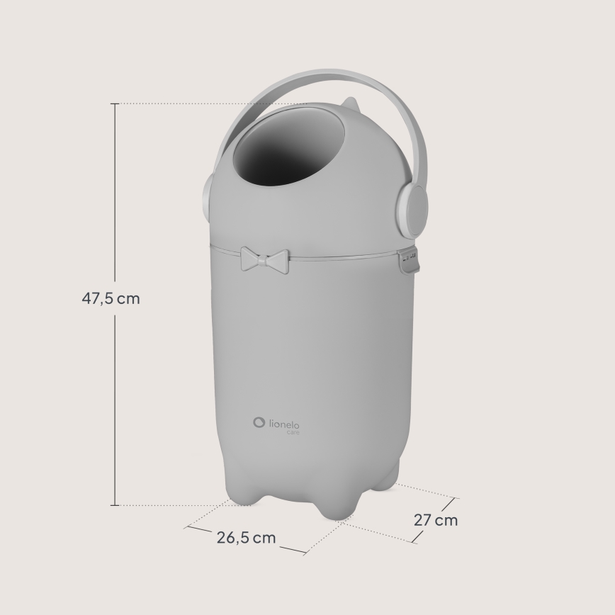 Lionelo - Koš za plenice PUREBIN, 10 l, siv