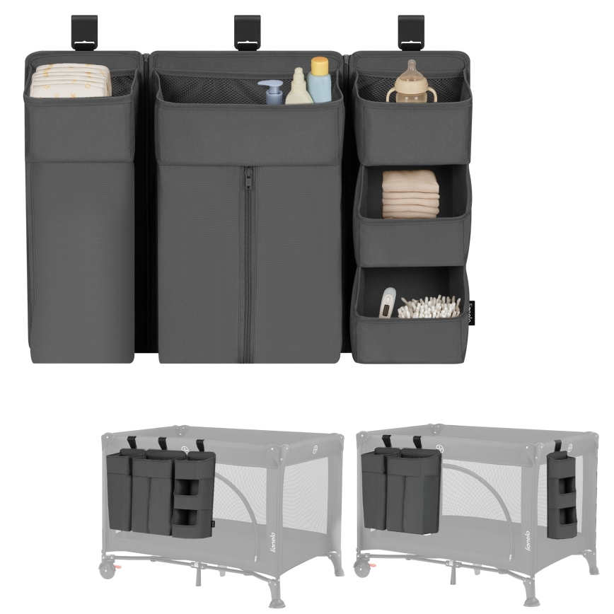 Lionelo - organizator 3 v 1 za posteljico SIDEPOCKET, siva