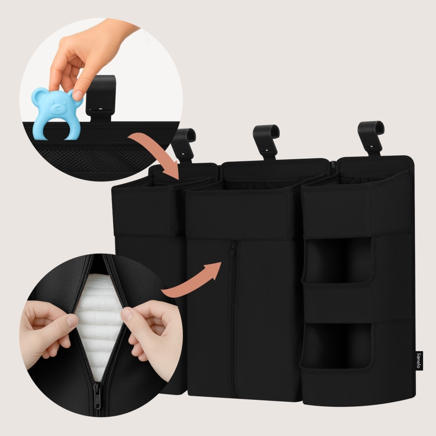 Lionelo - organizator za posteljico 3 v 1 SIDEPOCKET črn