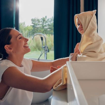 Lionelo - Otroška brisača s kapuco MUSLIN HOODED TOWEL Bež kapučino