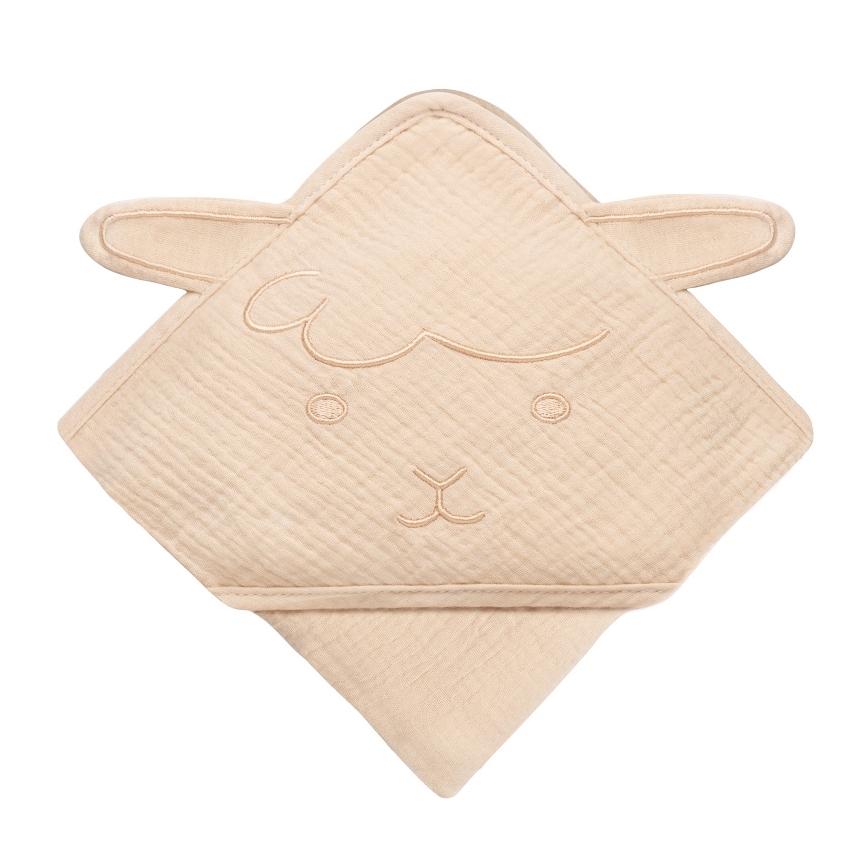 Lionelo - Otroška brisača s kapuco MUSLIN HOODED TOWEL Bež kapučino