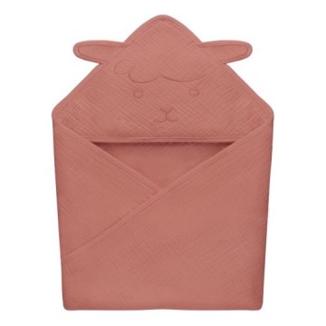 Lionelo - Otroška brisača s kapuco MUSLIN HOODED TOWEL Rdeča koralna