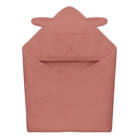Lionelo - Otroška brisača s kapuco MUSLIN HOODED TOWEL Rdeča koralna