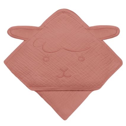 Lionelo - Otroška brisača s kapuco MUSLIN HOODED TOWEL Rdeča koralna