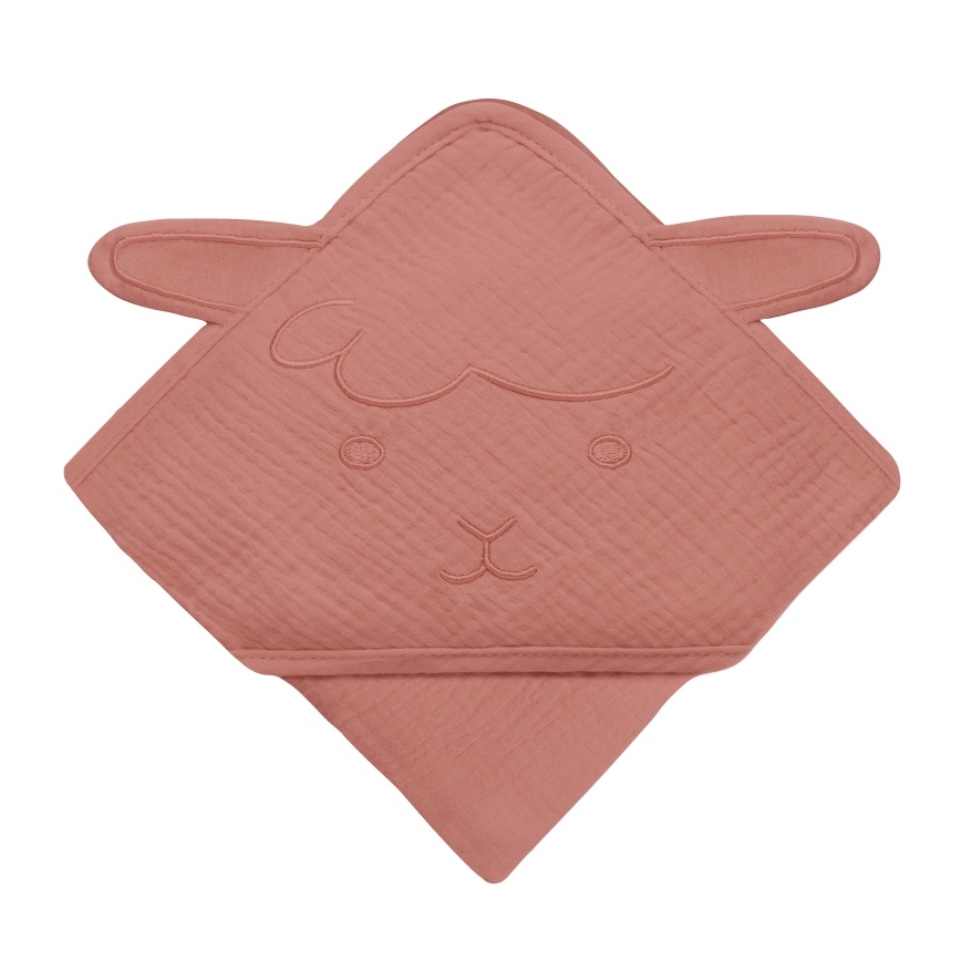 Lionelo - Otroška brisača s kapuco MUSLIN HOODED TOWEL Rdeča koralna