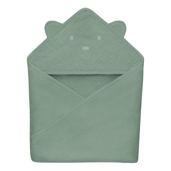 Lionelo - Otroška brisača s kapuco MUSLIN HOODED TOWEL Zelena gozd